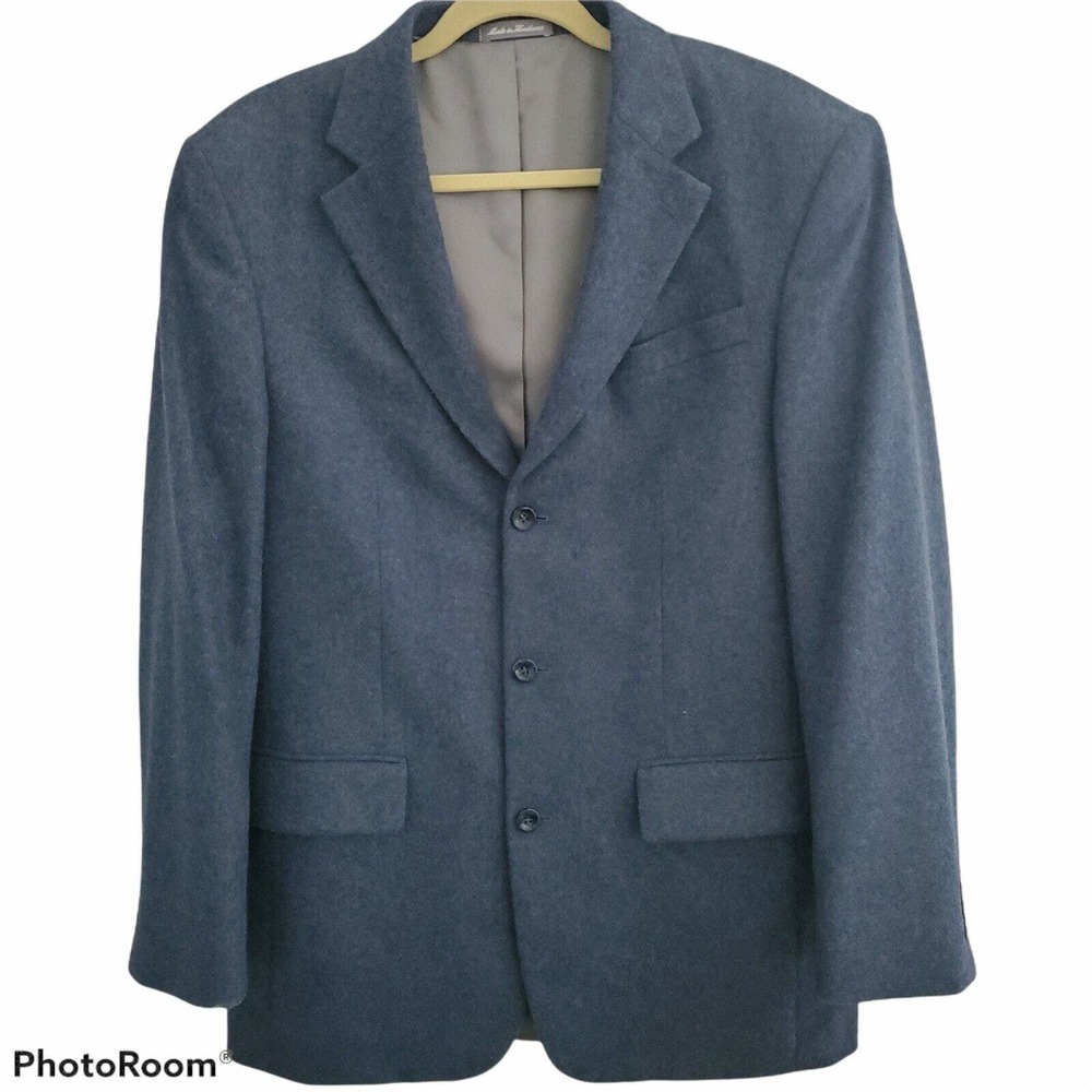 Oscar De La Renta 40L 3 Button Blazer Blue Wool Cashmere Flannel Sport Coat